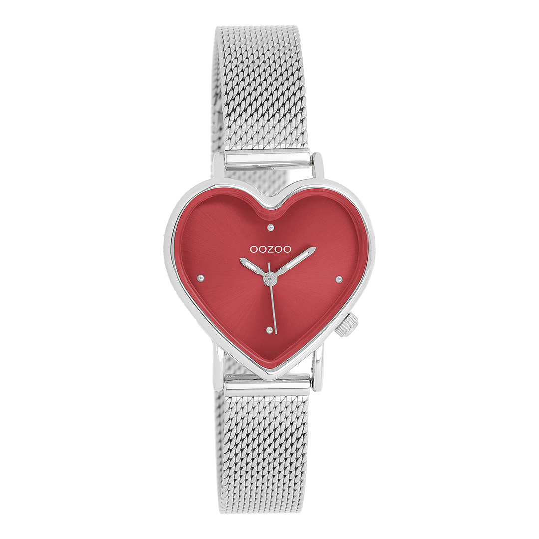 Silver coloured OOZOO watch with metal mesh bracelet - C11444