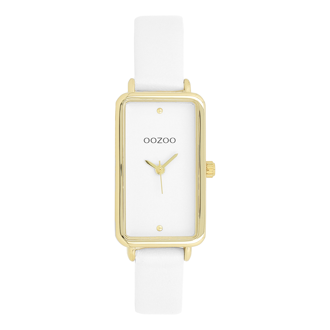 Gold coloured OOZOO watch with white leather strap - C11530