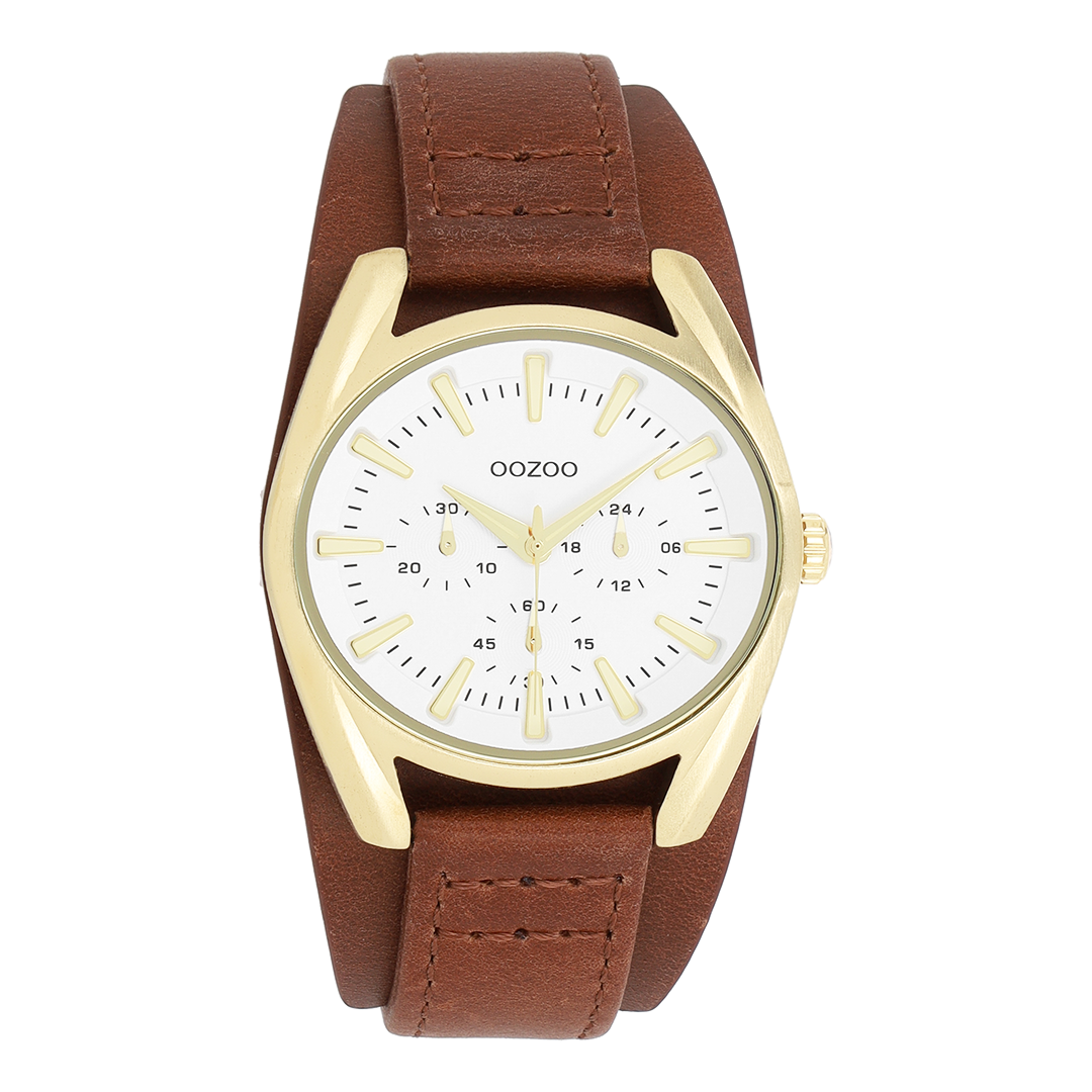 Gold coloured OOZOO watch with brown leather strap - C11701