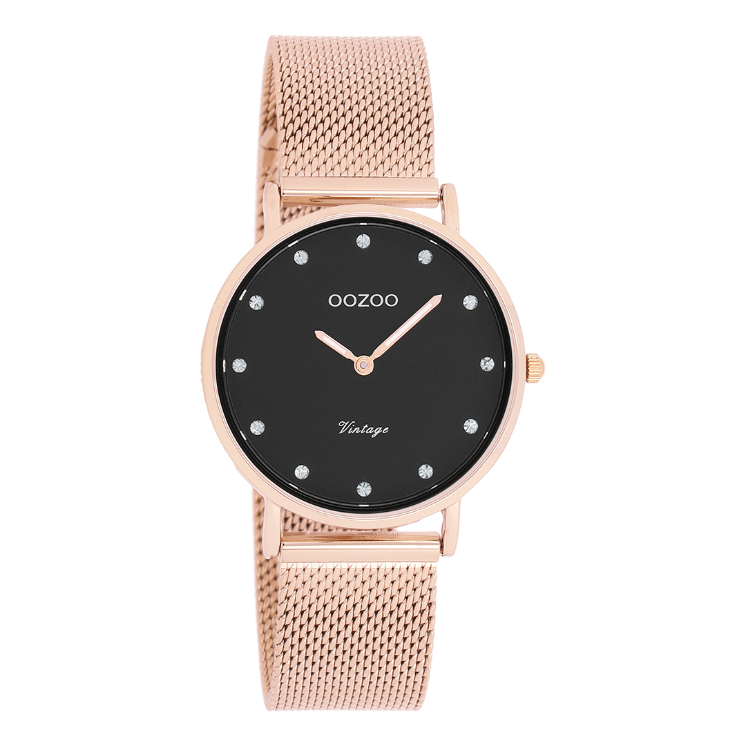 Rose gold coloured OOZOO watch with metal mesh bracelet - C20244