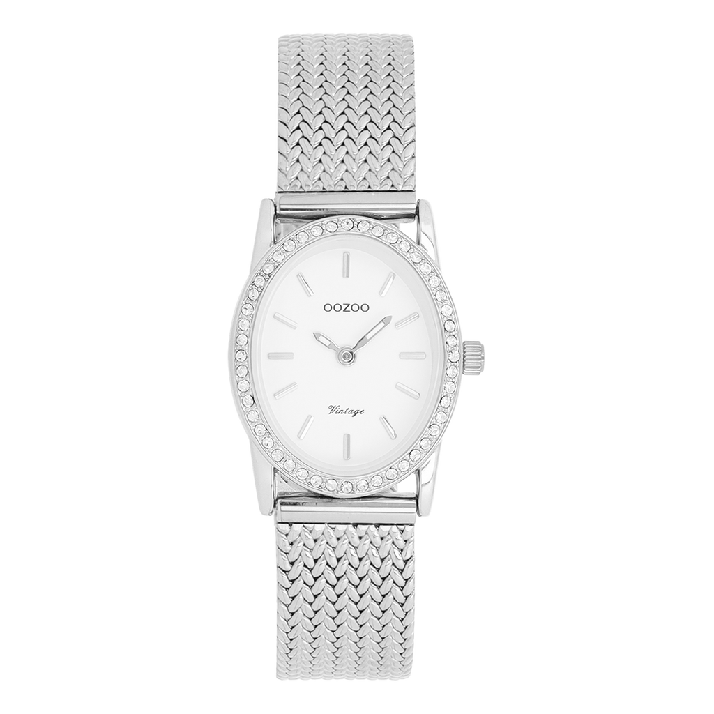 Silver coloured OOZOO watch with metal v-mesh bracelet - C20430