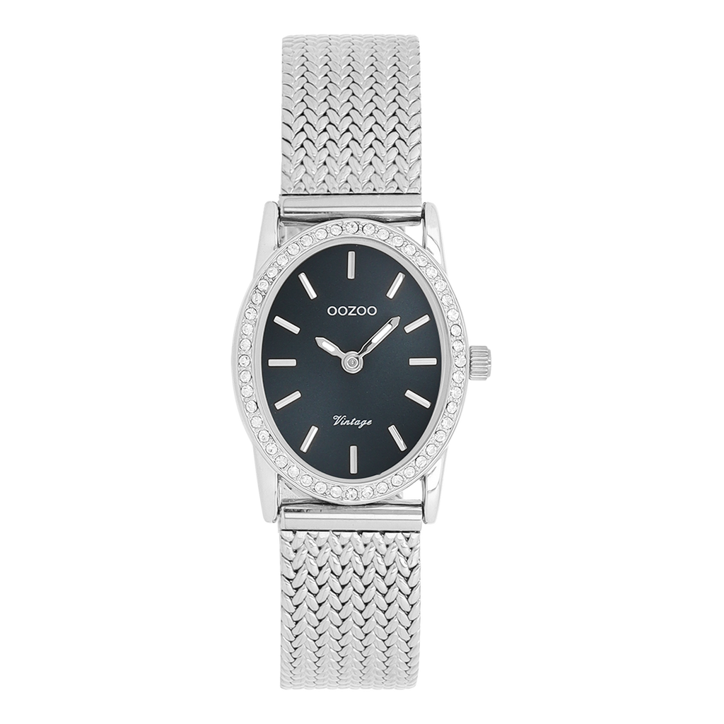 Silver coloured OOZOO watch with metal v-mesh bracelet - C20431