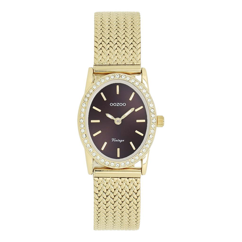 Gold coloured OOZOO watch with metal v-mesh bracelet - C20433