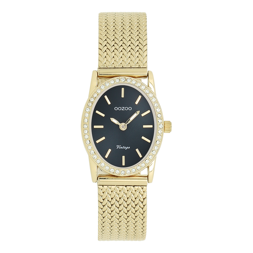 Gold coloured OOZOO watch with metal v-mesh bracelet - C20434