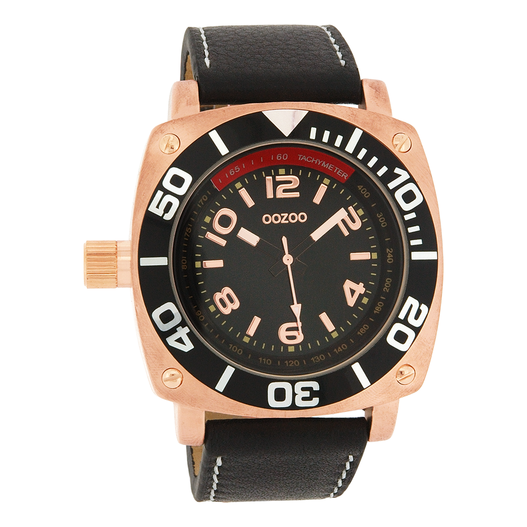 Rose gold coloured OOZOO watch with black leather strap - C2282