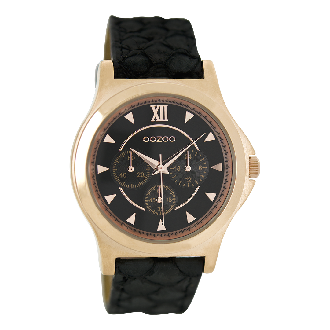 Rose gold coloured OOZOO watch with black leather strap - C6574
