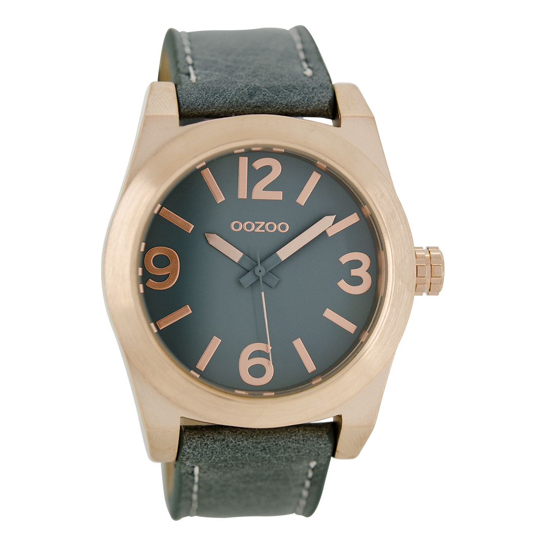 Rose gold coloured OOZOO watch with aqua grey leather strap - C6736