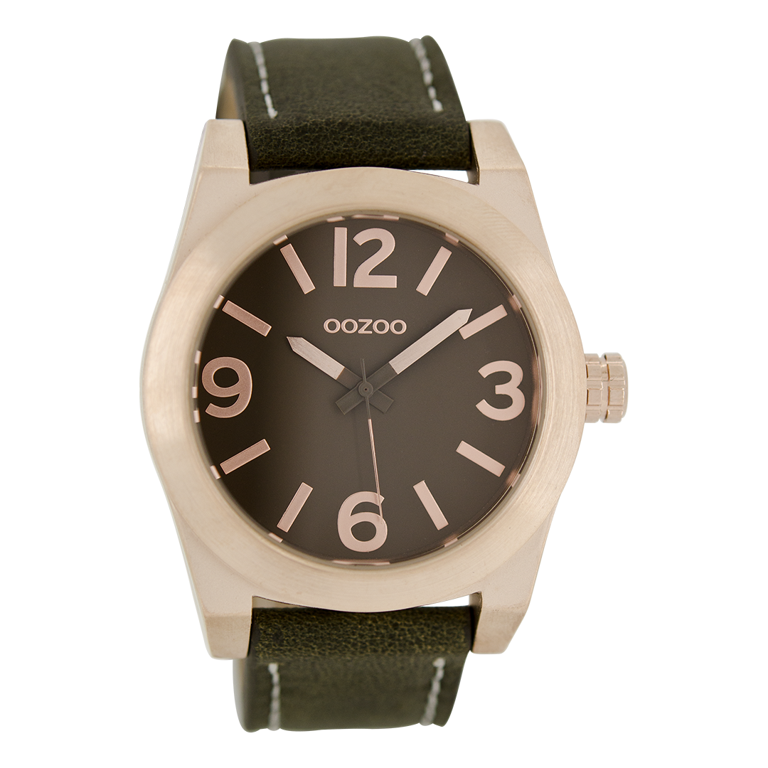 Rose gold coloured OOZOO watch with dark brown leather strap - C6738