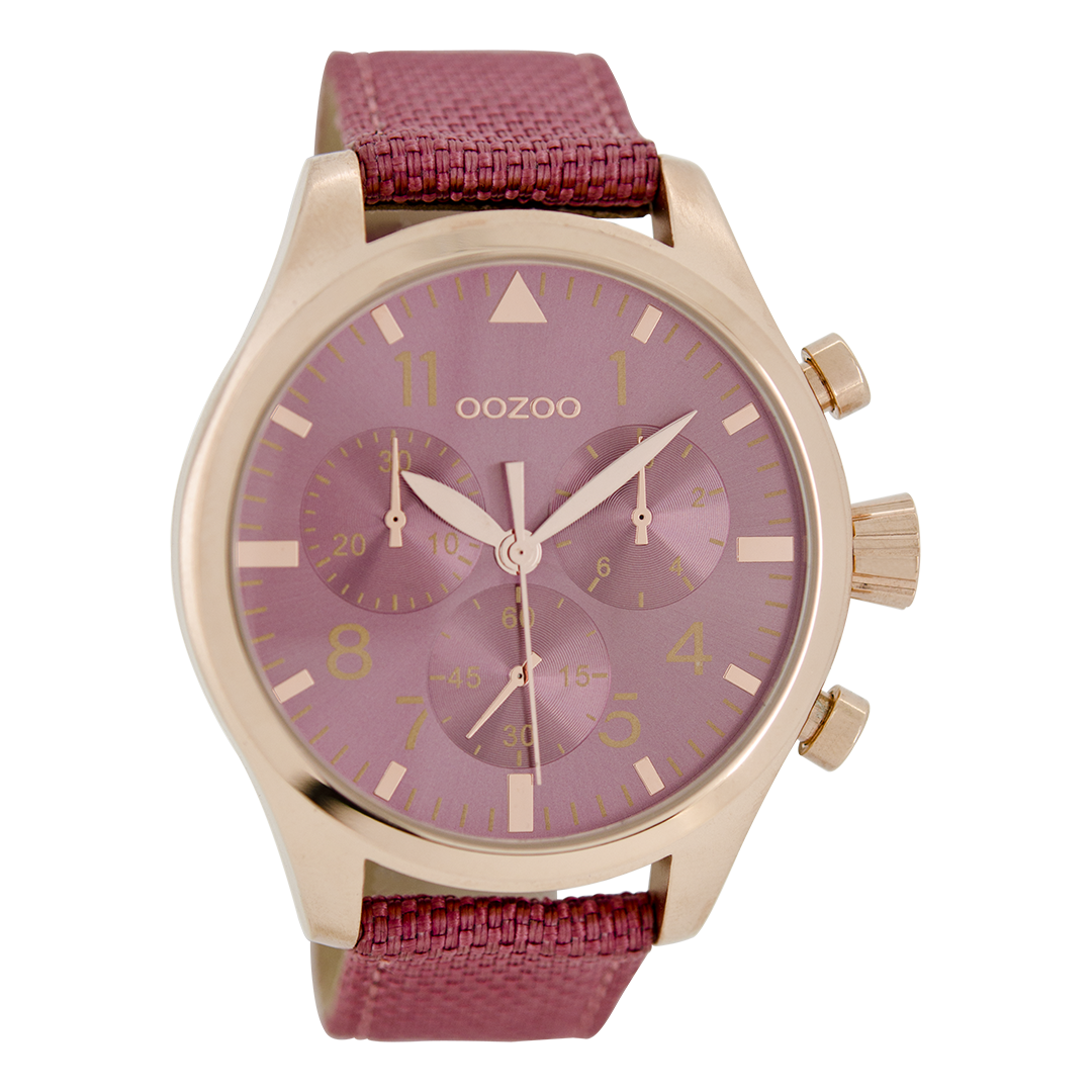 Rose gold coloured OOZOO watch with pink NATO watch strap - C6796