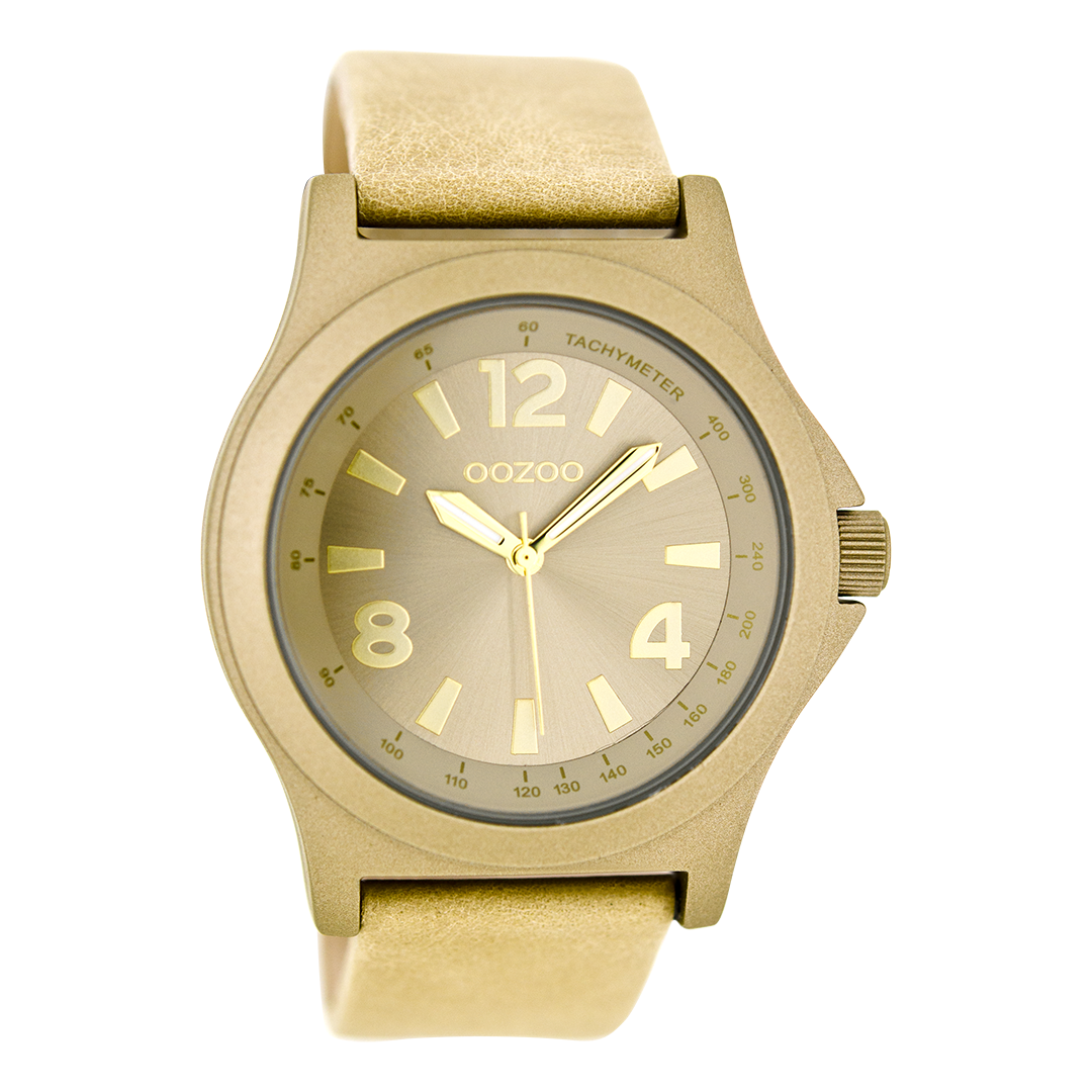 Gold coloured OOZOO watch with sand leather strap - C6875