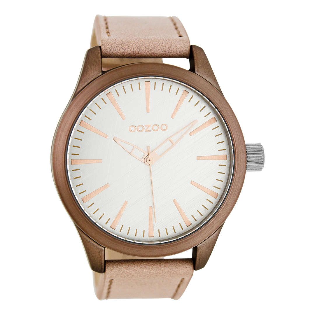 Soft pink OOZOO watch with pink grey leather strap - C7425