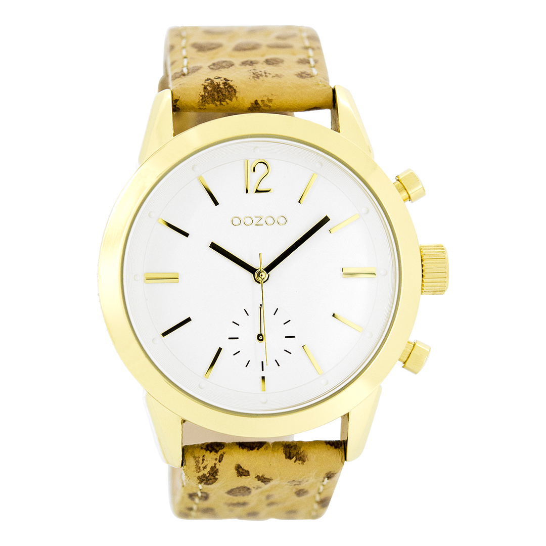 Gold coloured OOZOO watch with camel leather strap - C8011