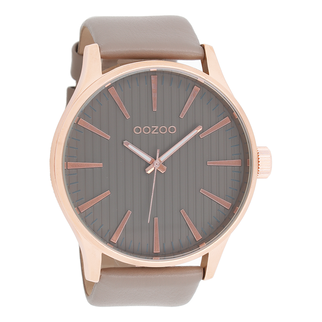 Rose gold coloured OOZOO watch with taupe leather strap - C8562