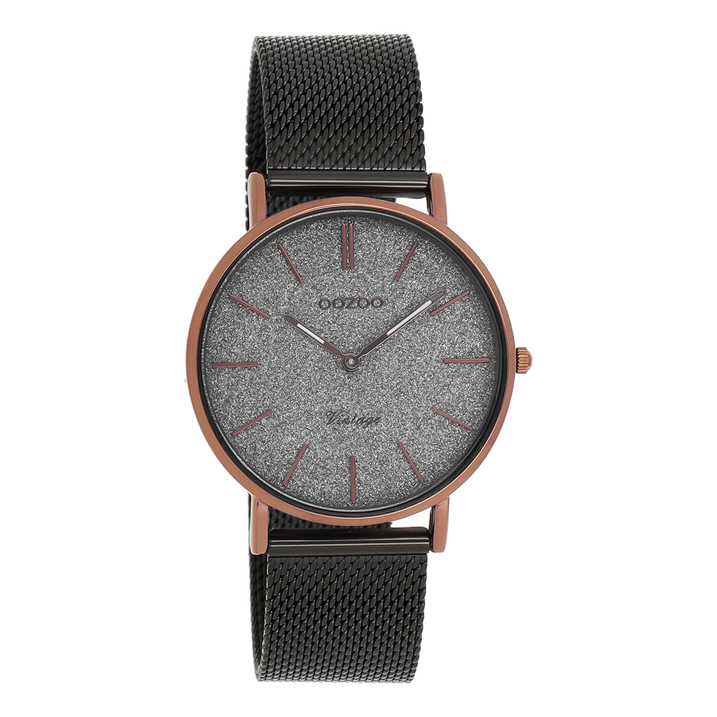 OOZOO Montre en marron avec bracelet en mesh en gris éléphant - C8862