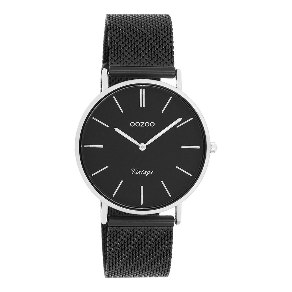 OOZOO Montre en couleur argent avec bracelet en mesh en noir - C8866