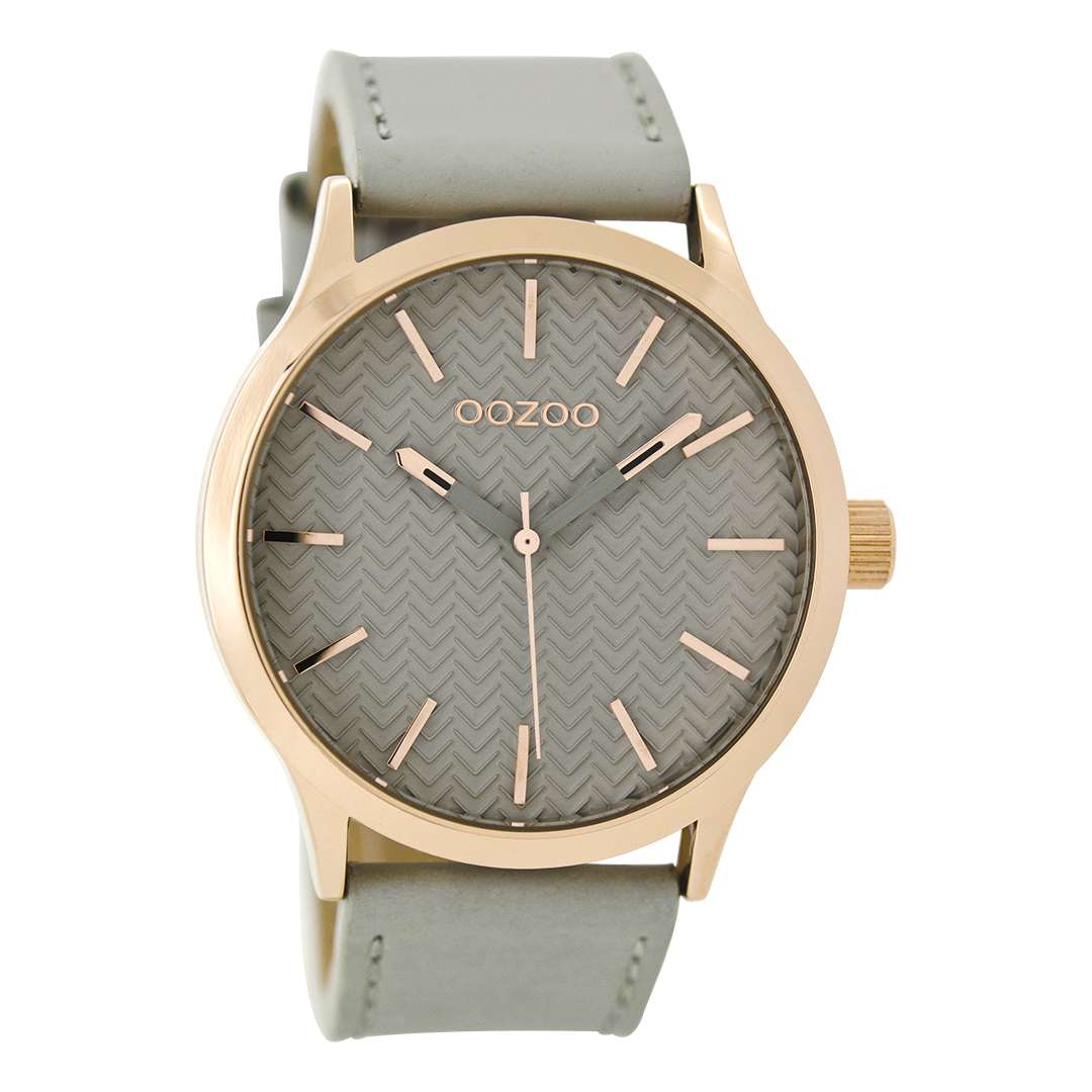 Rose gold coloured OOZOO watch with stone grey leather strap - C9015