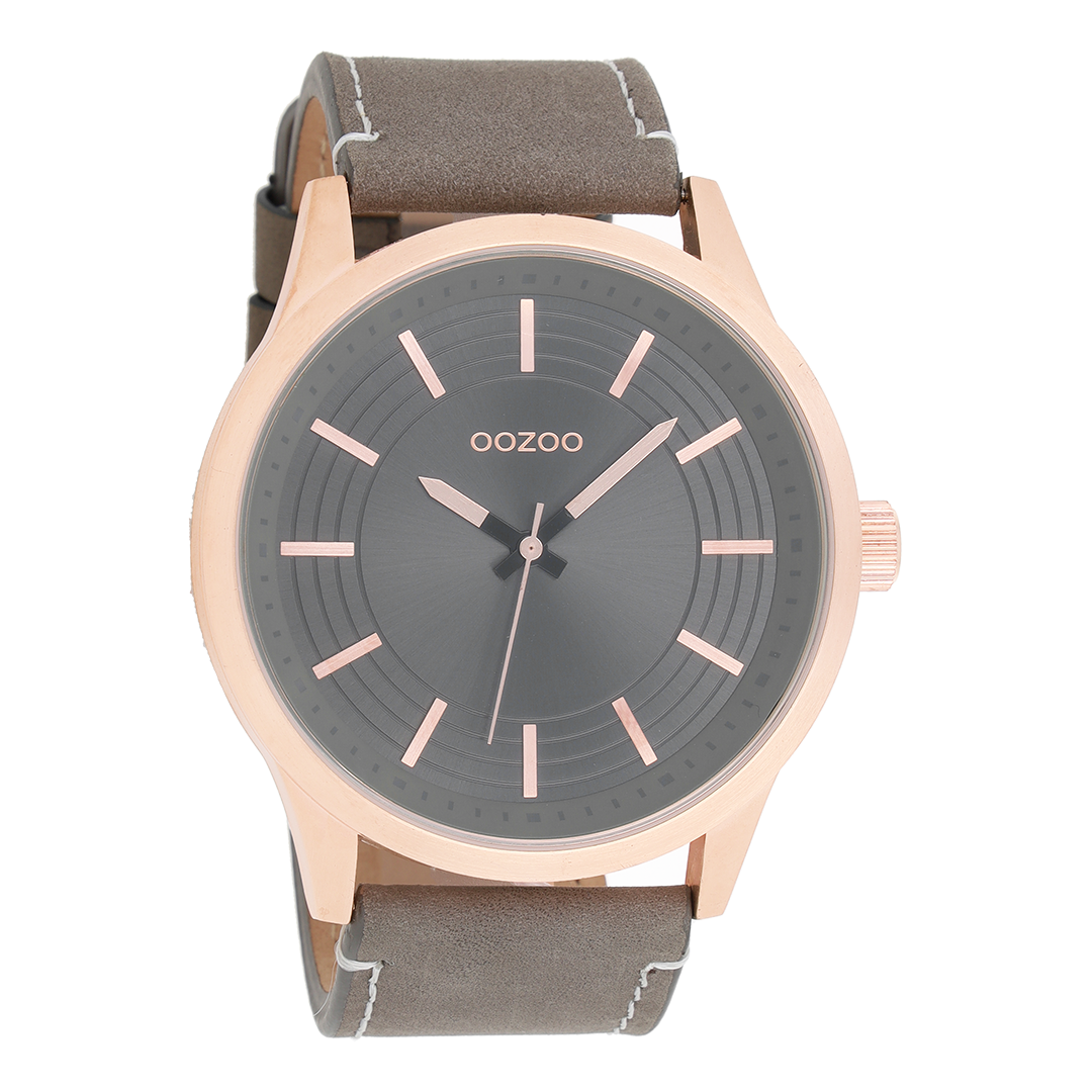 Rose gold coloured OOZOO watch with elephant grey leather strap - C9078