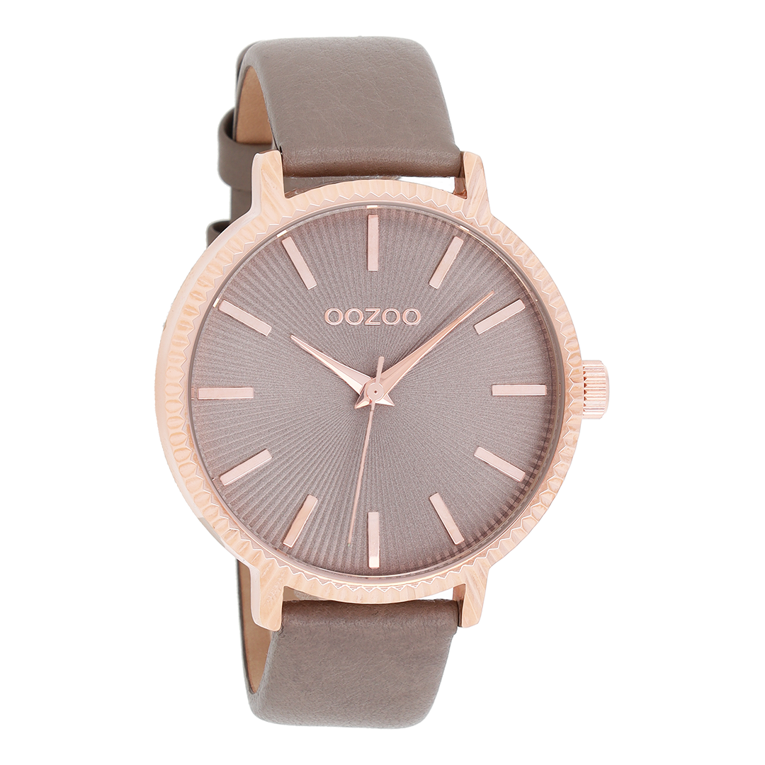 Rose gold coloured OOZOO watch with taupe leather strap - C9197