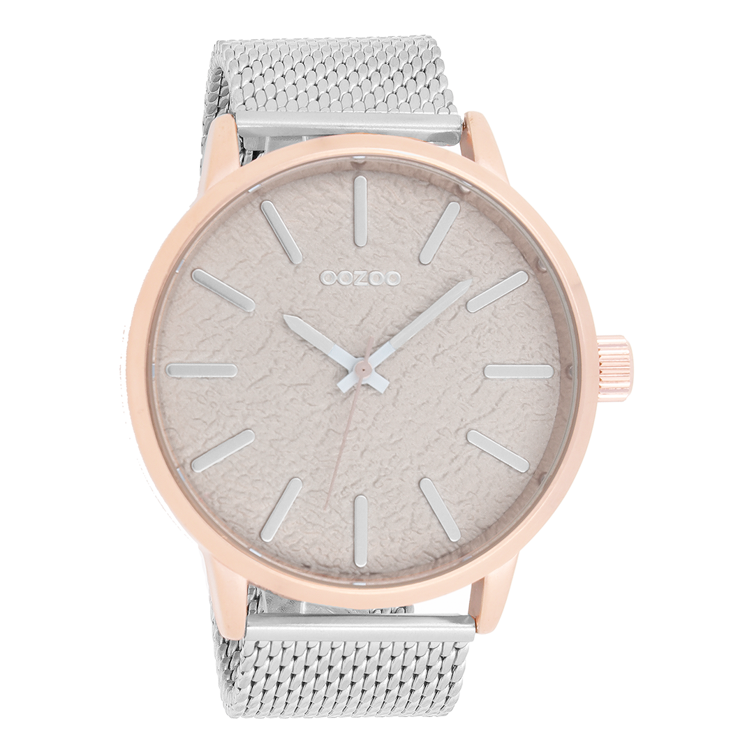 Rose gold coloured OOZOO watch with silver coloured metal mesh bracelet - C9232