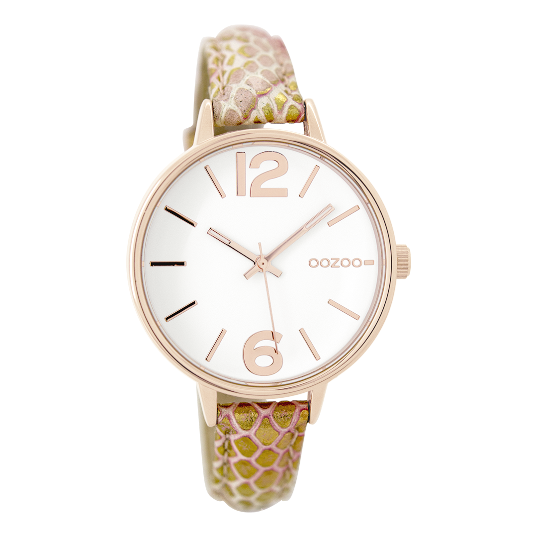 Rose gold coloured OOZOO watch with pink leather strap - C9481