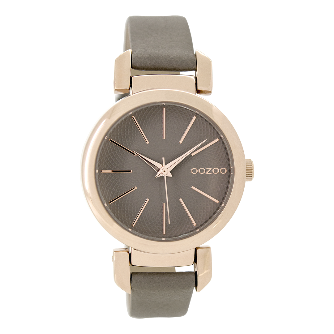 Rose gold coloured OOZOO watch with taupe leather strap - C9488