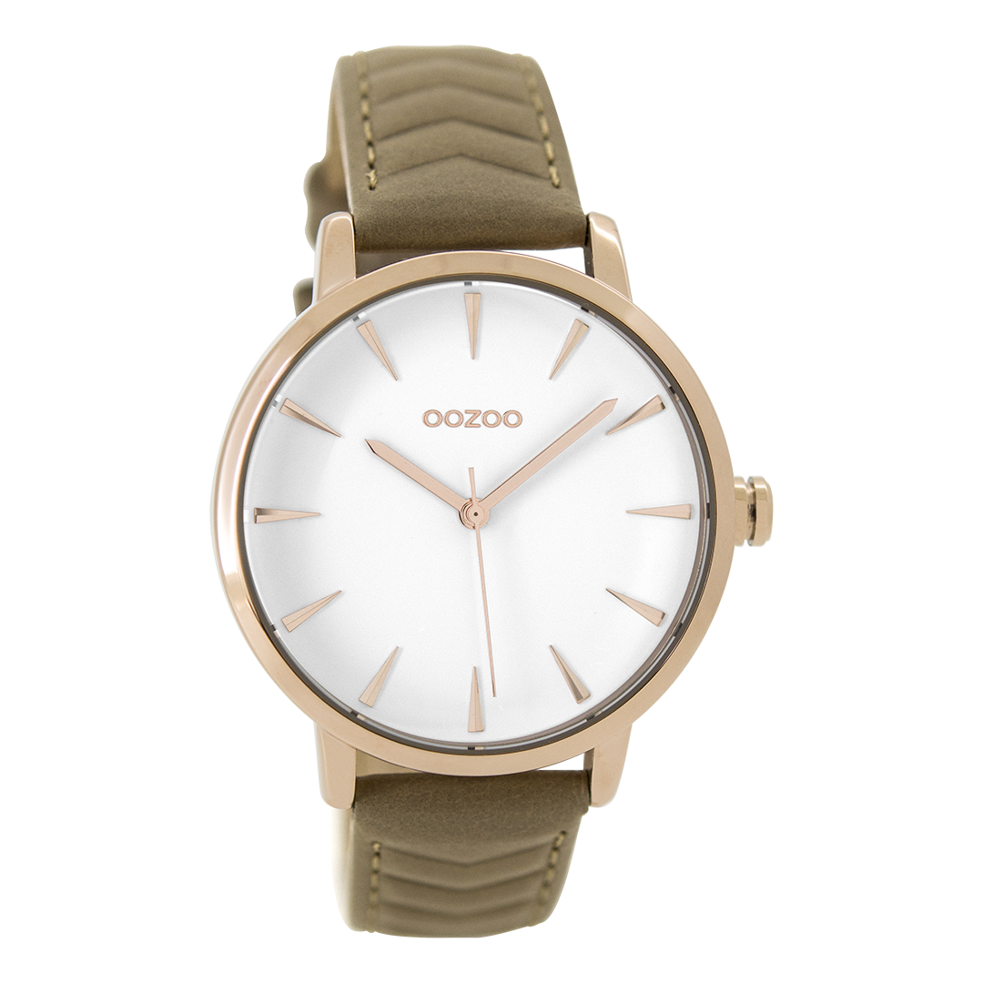 Rose gold coloured OOZOO watch with taupe leather strap - C9508