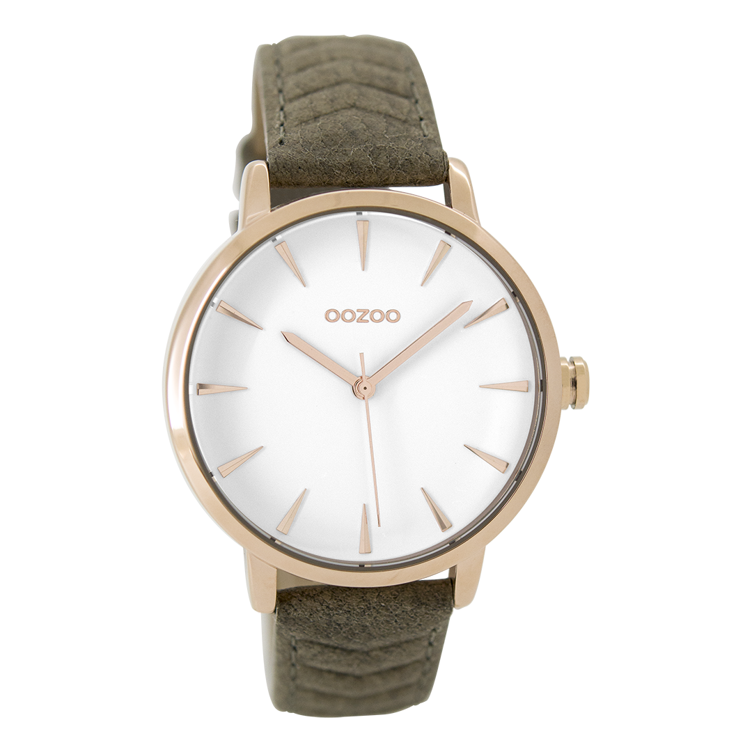 Rose gold coloured OOZOO watch with brown leather strap - C9509
