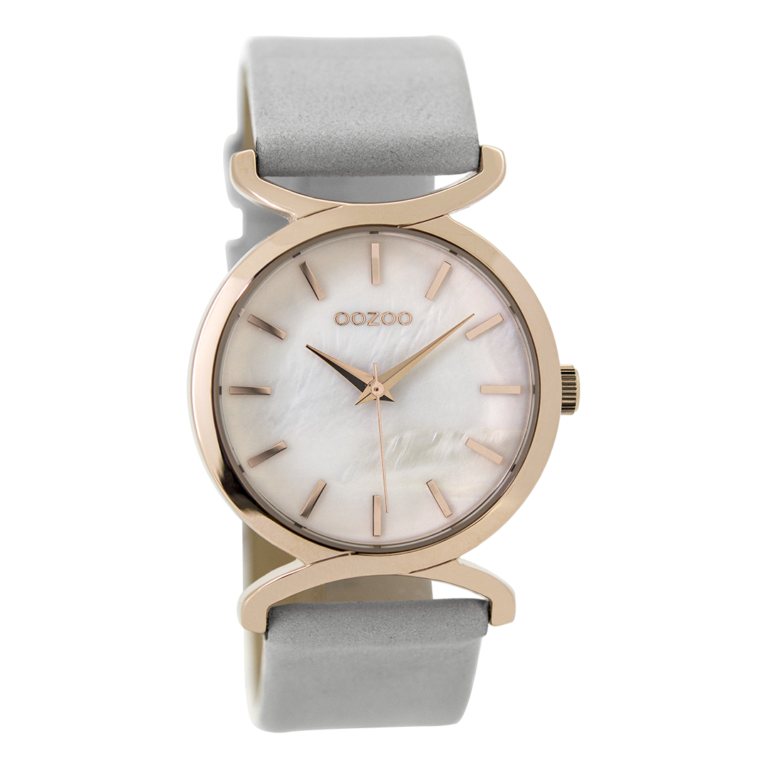 Rose gold coloured OOZOO watch with stone grey leather strap - C9528