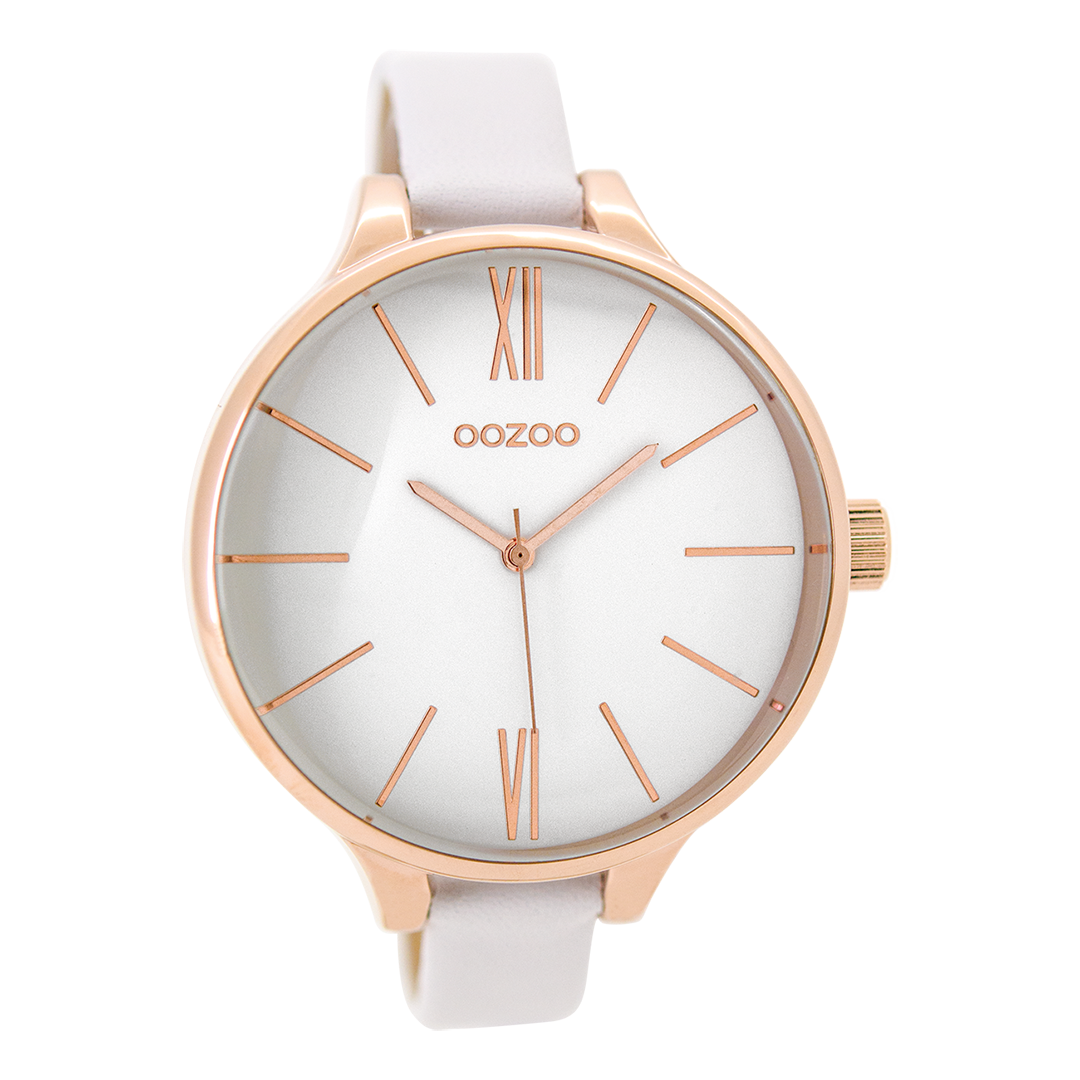 Rose gold coloured OOZOO watch with white leather strap - C9540