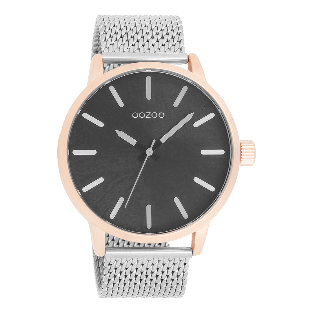 Rose gold coloured OOZOO watch with silver coloured metal mesh bracelet - C9657