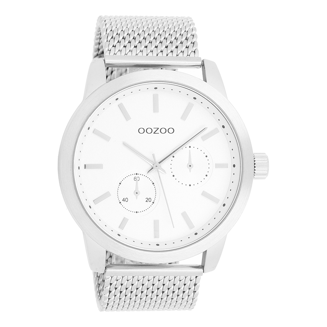 Silver coloured OOZOO watch with metal mesh bracelet - C9661
