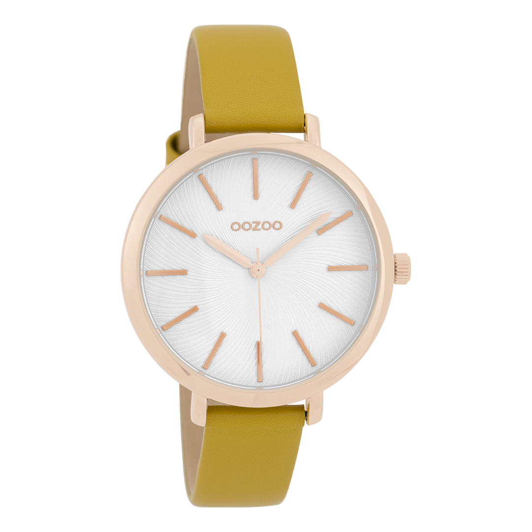 Rose gold coloured OOZOO watch with mustard yellow leather strap - C9697