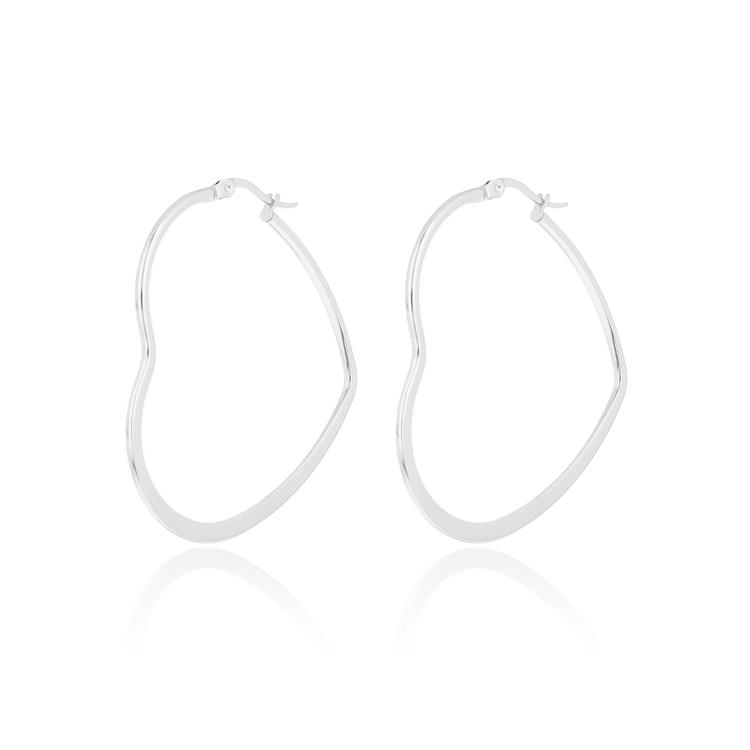 Silver coloured hoop earrings with heart shape