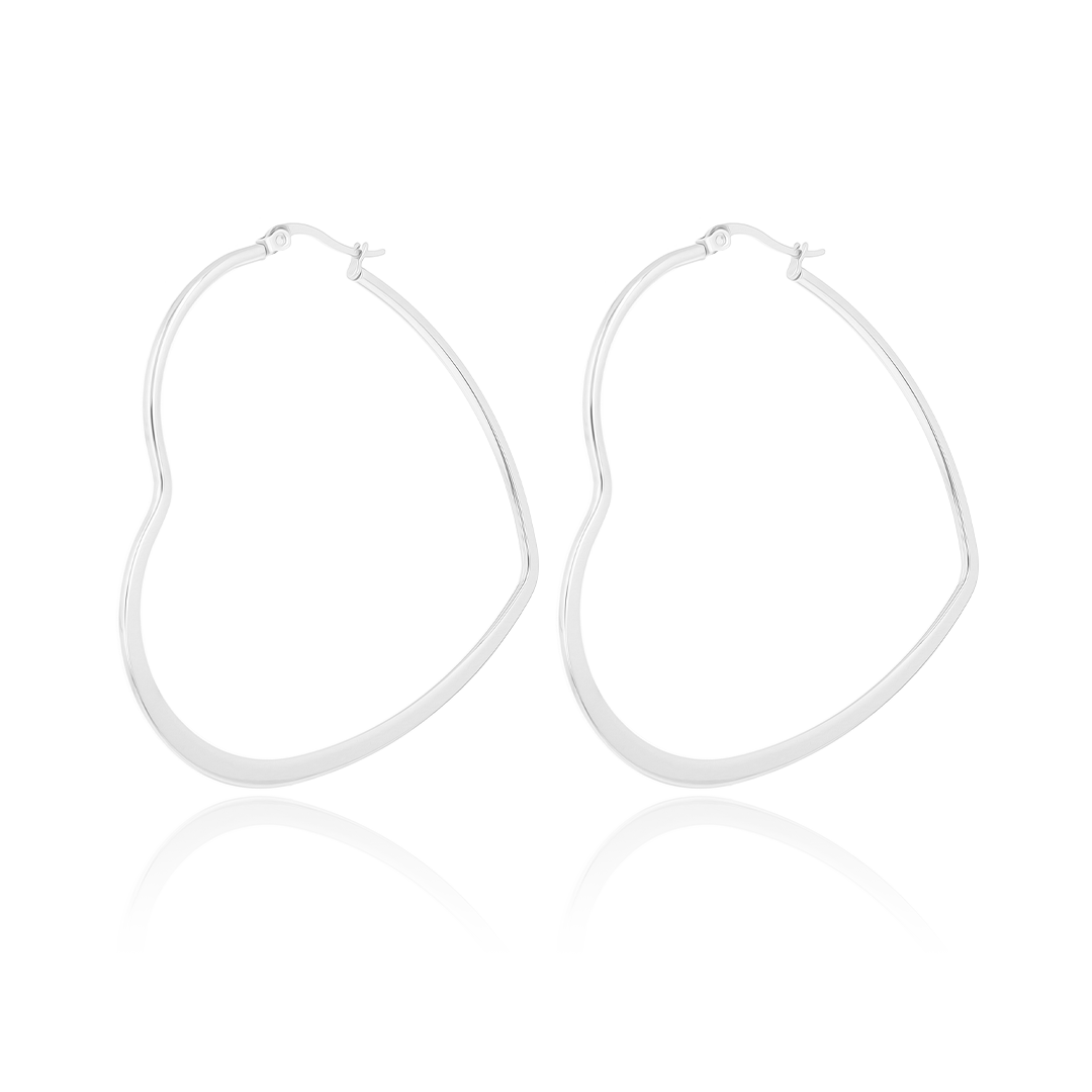 Silver coloured hoop earrings with heart shape