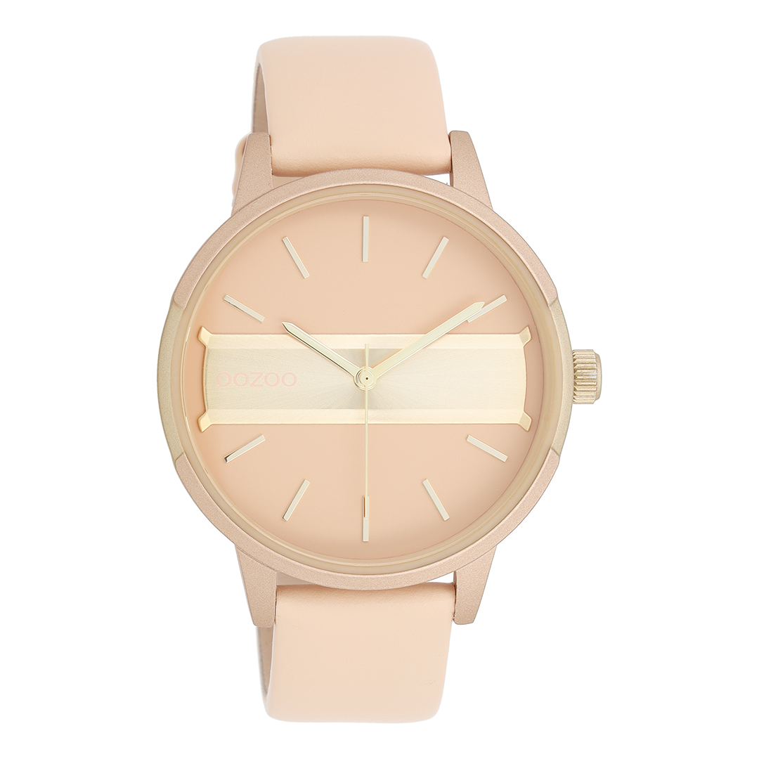 Peach pink/gold coloured OOZOO watch with peach pink leather strap - C11151
