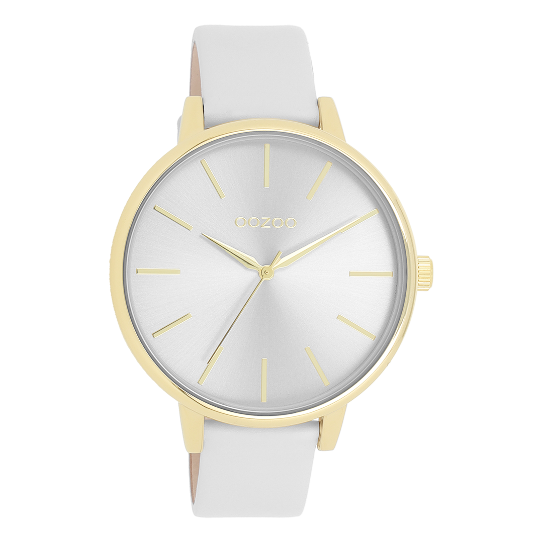 Gold coloured OOZOO watch with light grey leather strap - C11290