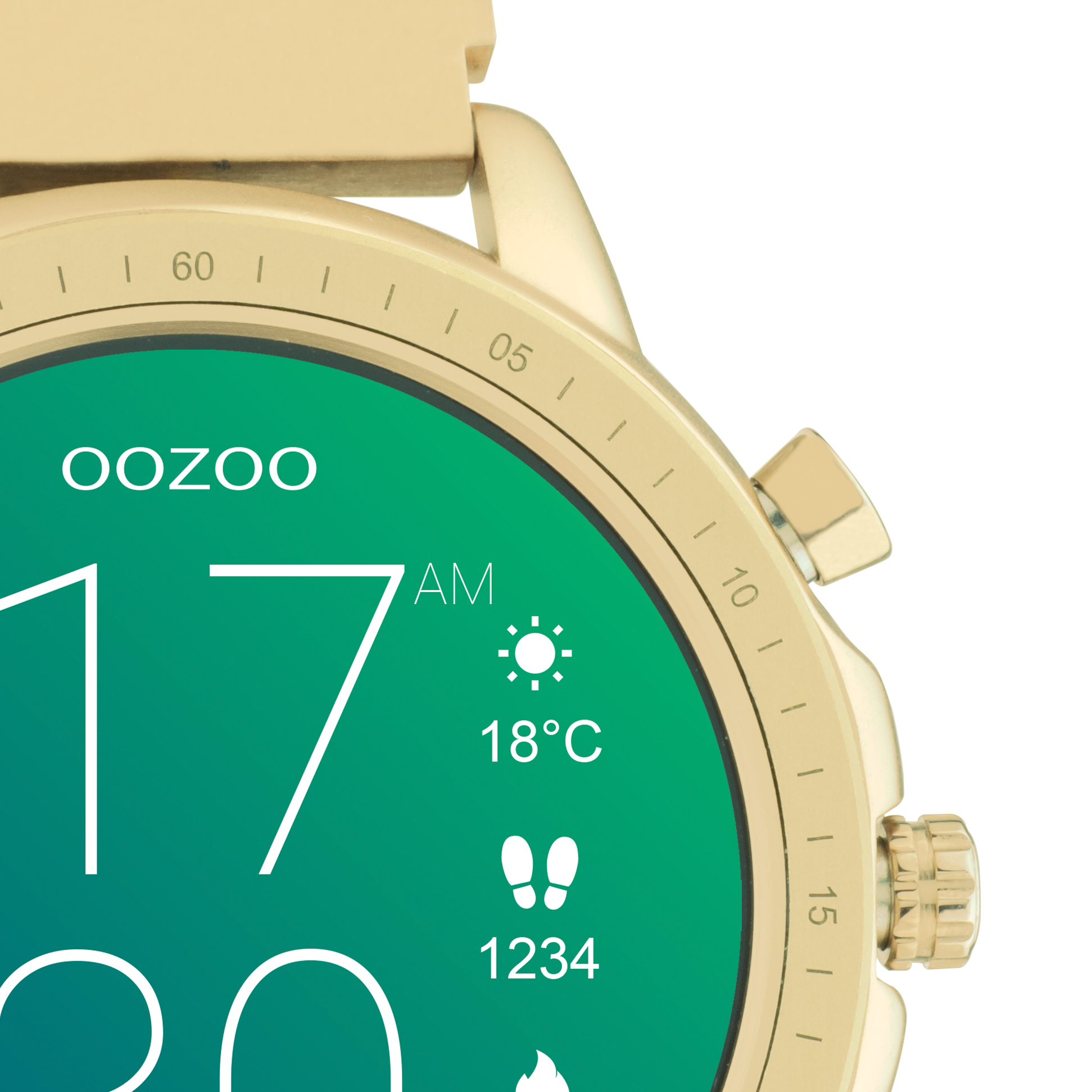 Gold coloured OOZOO smartwatch with gold coloured metal mesh bracelet Q00306